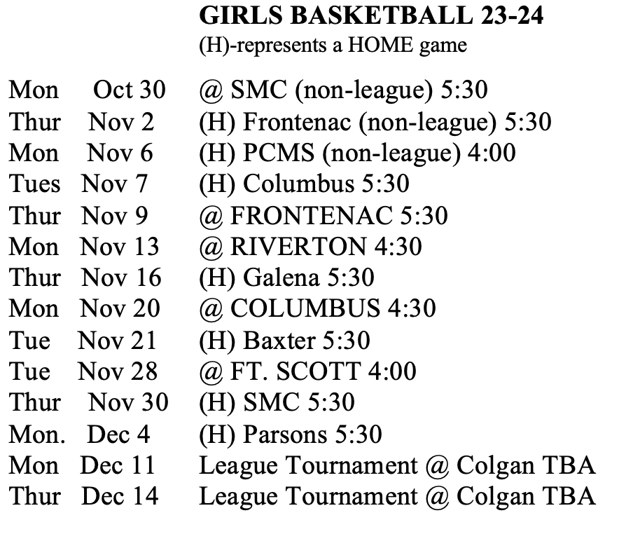Girard USD 248 GMS Athletic Schedule 20232024